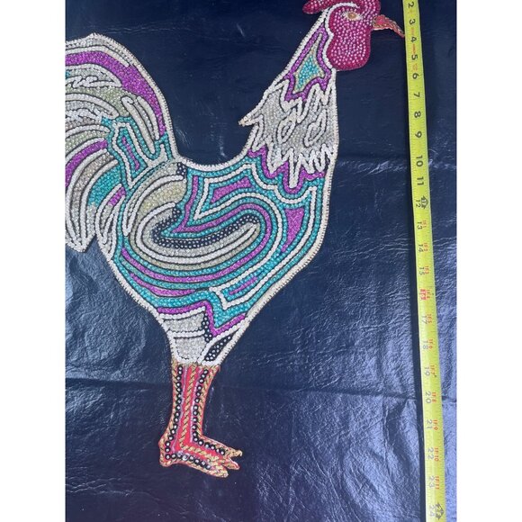 Huge Handmade Beaded Rooster Chicken Sequins 23" Tall Applique  Sparkle Colorful - Picture 7 of 9